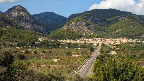 View of the town of Inca and the Tramuntana mountains in the center of the island